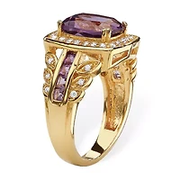 Womens Genuine Purple Amethyst 14K Gold Over Silver Halo Cocktail Ring