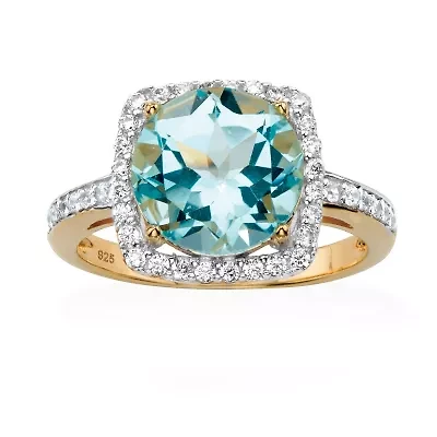 Womens Genuine Blue Topaz 14K Gold Over Silver Cocktail Ring
