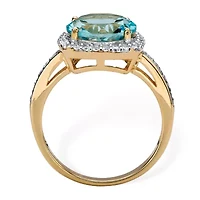 Womens Genuine Blue Topaz 14K Gold Over Silver Cocktail Ring