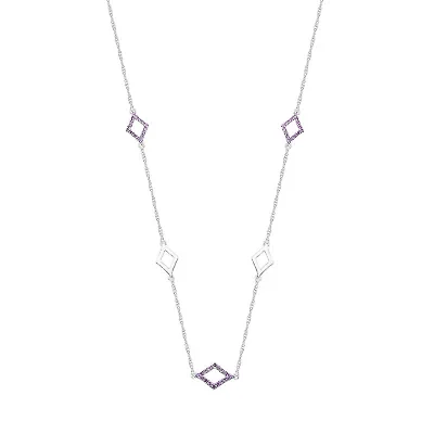 Womens Genuine Purple Amethyst Sterling Silver Diamond 18 Inch Pendant Necklace