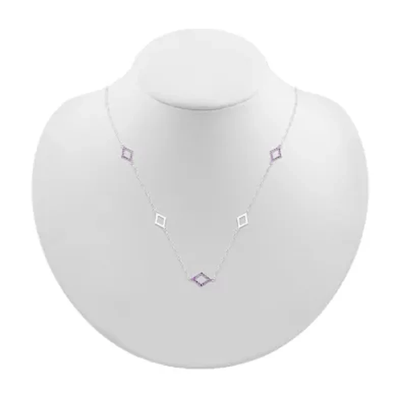 Womens Genuine Purple Amethyst Sterling Silver Diamond 18 Inch Pendant Necklace