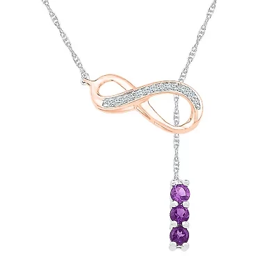 Womens Diamond Accent Genuine Purple Amethyst 10K Rose Gold Sterling Silver Infinity 18 Inch Pendant Necklace