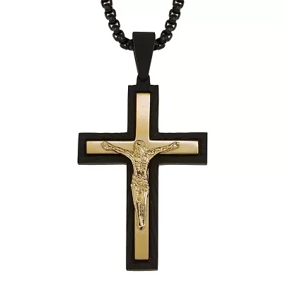 Crucifix Mens Stainless Steel Cross 24 Inch Pendant Necklace