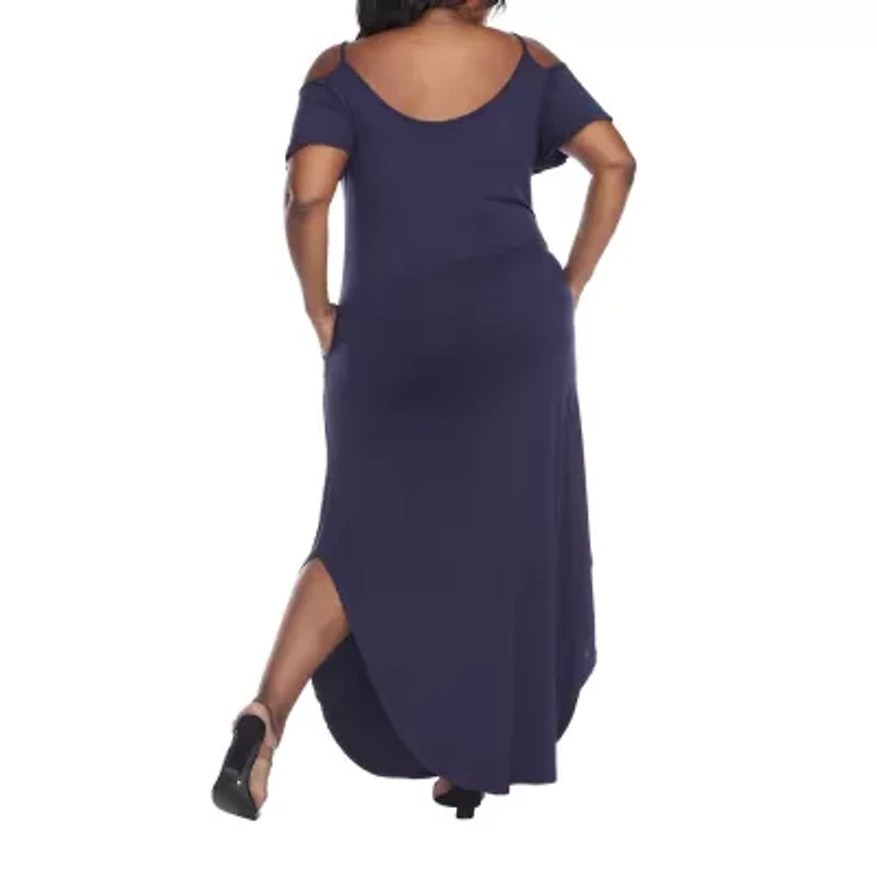 White Mark Lexi Womens Plus Scoop Neck Short Sleeve Cold Shoulder Maxi Dress
