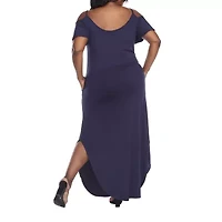 White Mark Lexi Womens Plus Scoop Neck Short Sleeve Cold Shoulder Maxi Dress
