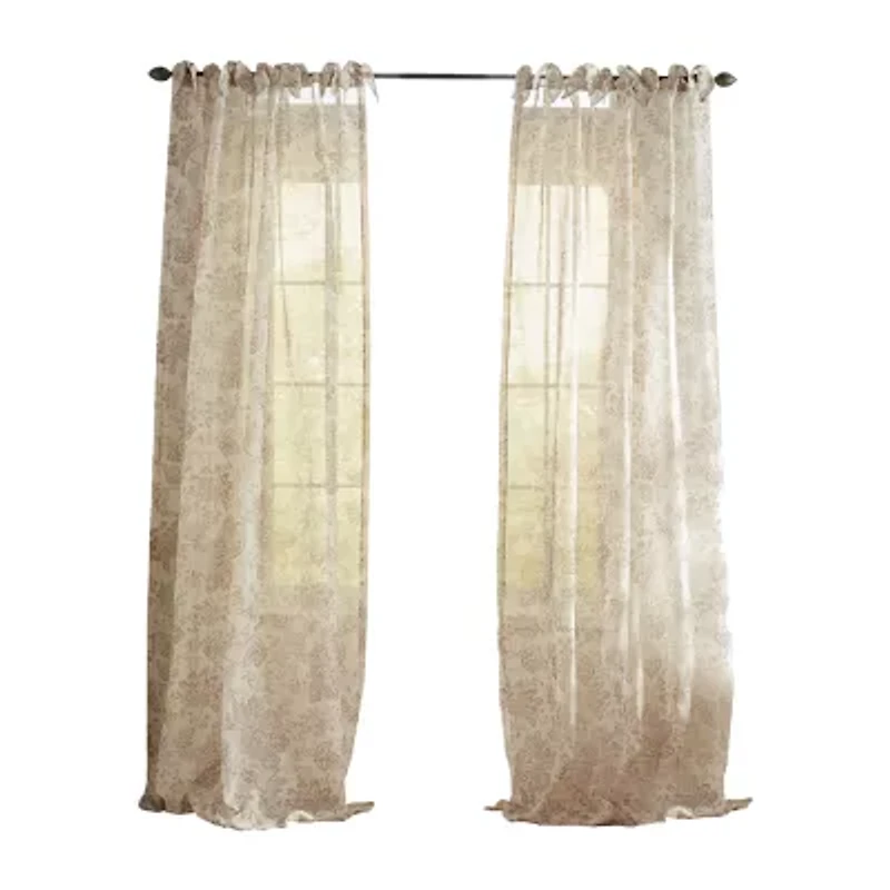 Elrene Home Fashions Westport Tie Top Sheer Single Curtain Panel