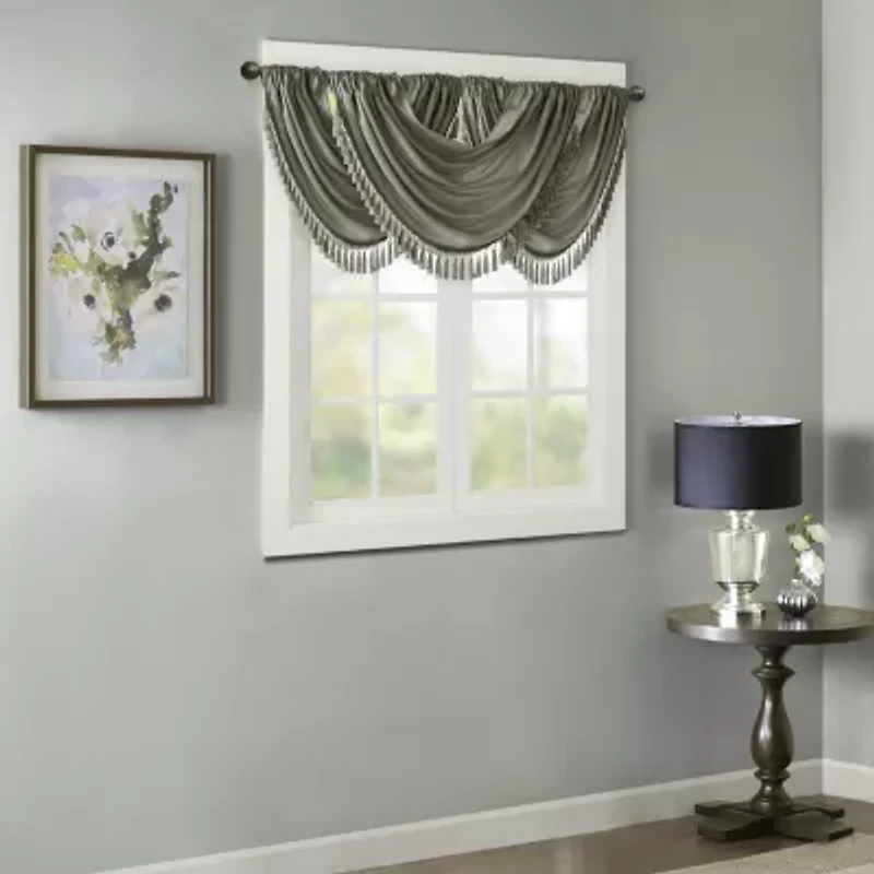 Madison Park Juline Faux Silk 38"W X 46"L Rod Pocket Waterfall Valance