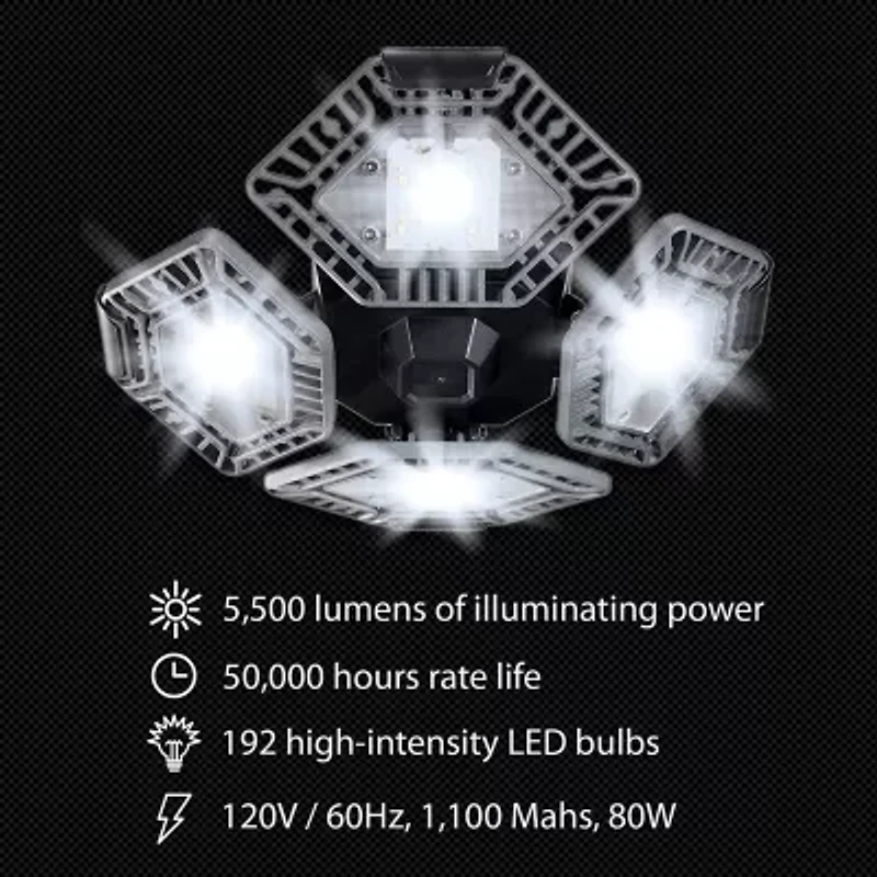 Bell + Howell Quadburst 5500 Lumens 4 Multi-Directional High Intensity Lighting Panels for Indoor and Outdoor, Shop, Ceiling, and Garage Lighting