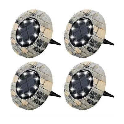 Bell + Howell Solar Powered Slate Outdoor Disk Lights with 8 LED - 4 Pack