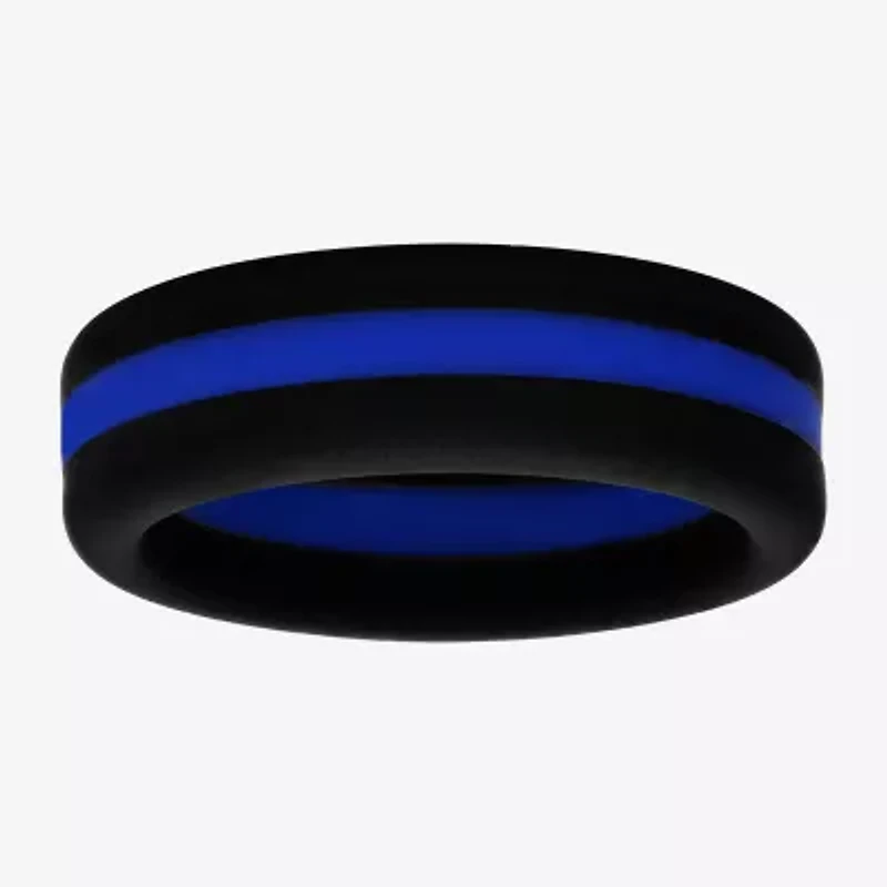 "Thin Blue Line" Mens 8MM Silicone Wedding Band