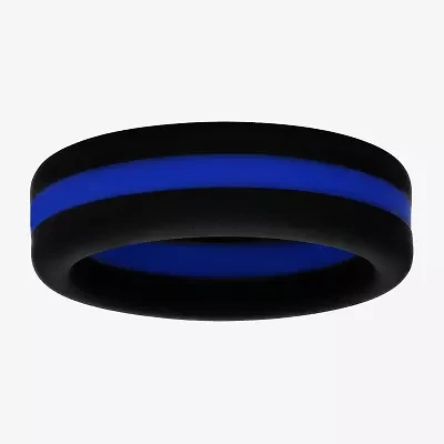 "Thin Blue Line" Mens 8MM Silicone Wedding Band