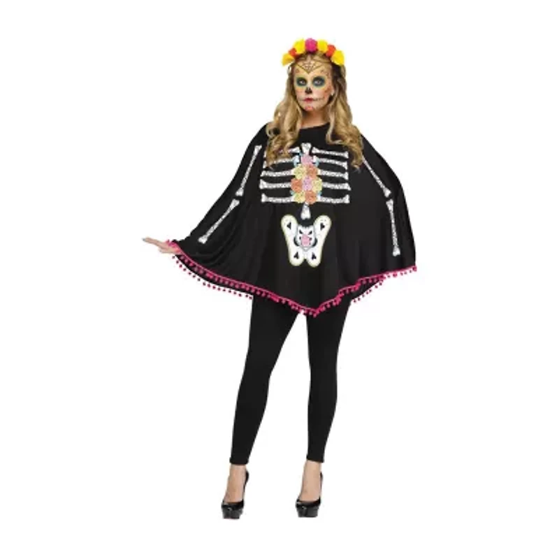 Womens Day Of Dead Poncho Costume