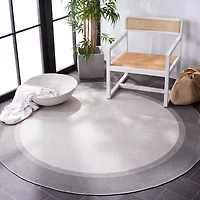 Martha Stewart Zia Bordered Washable 6'7" X 6'7" Outdoor Round Area Rug"