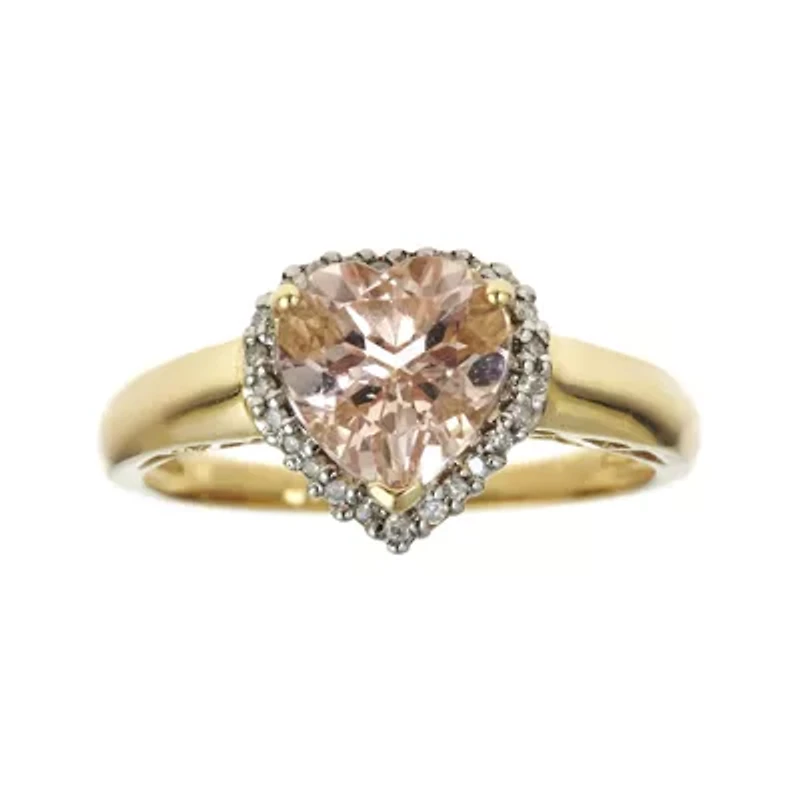 LIMITED QUANTITIES! Heart-Shaped Genuine Morganite and 1/10 CT. T.W. Diamond Ring