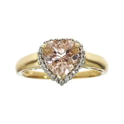LIMITED QUANTITIES! Heart-Shaped Genuine Morganite and 1/10 CT. T.W. Diamond Ring