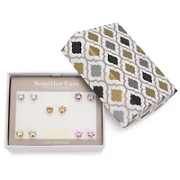 Mixit Hypoallergenic Womens Multi Color Cubic Zirconia Round Hypoallergenic 5 Pair Earring Set