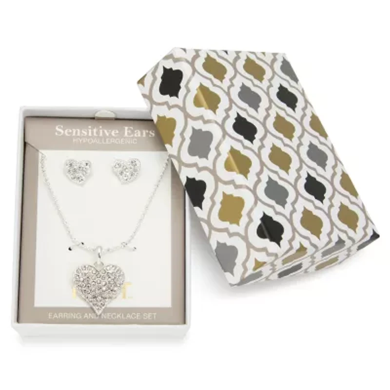 Mixit Womens Crystal Heart Hypoallergenic 2-pc. Jewelry Set