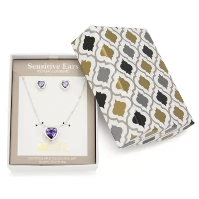 Mixit Womens Purple Cubic Zirconia Heart Hypoallergenic 2-pc. Jewelry Set