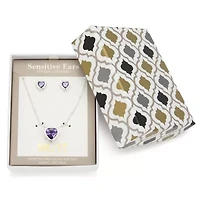 Mixit Womens Purple Cubic Zirconia Heart Hypoallergenic 2-pc. Jewelry Set