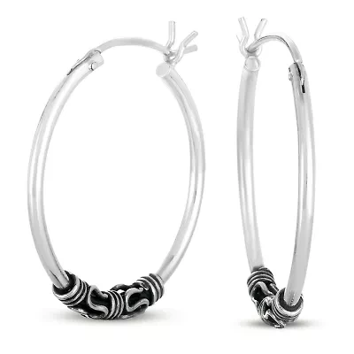 Womens Sterling Silver 25.4mm Hoop Earrings