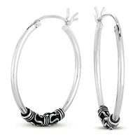 Womens Sterling Silver 25.4mm Hoop Earrings