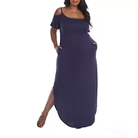 White Mark Lexi Womens Plus Scoop Neck Short Sleeve Cold Shoulder Maxi Dress