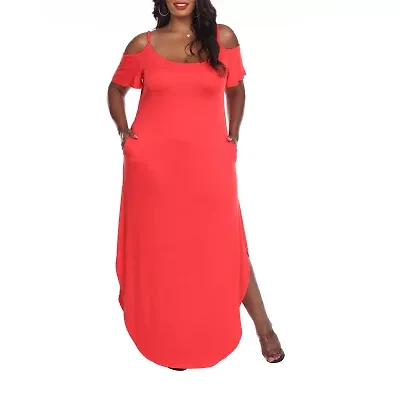 White Mark Lexi Womens Plus Scoop Neck Short Sleeve Cold Shoulder Maxi Dress