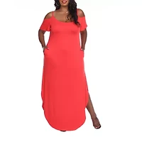 White Mark Lexi Womens Plus Scoop Neck Short Sleeve Cold Shoulder Maxi Dress