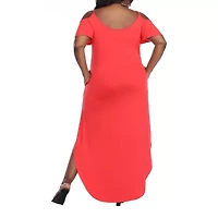 White Mark Lexi Womens Plus Scoop Neck Short Sleeve Cold Shoulder Maxi Dress