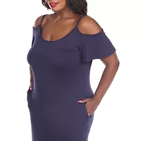 White Mark Lexi Womens Plus Scoop Neck Short Sleeve Cold Shoulder Maxi Dress