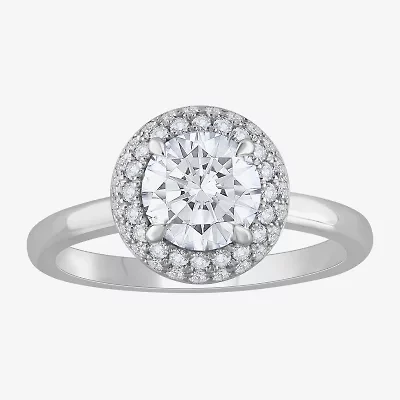 H-I / Si1) Womens 1 1/ CT. T.W. Lab Grown White Diamond 14K Gold Round Halo Engagement Ring