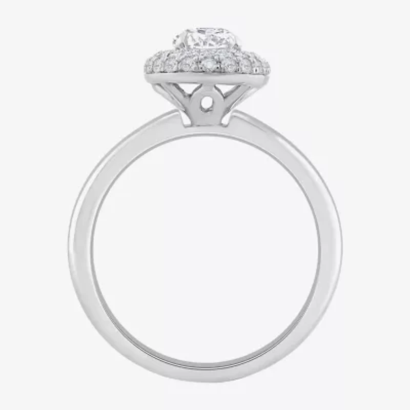 H-I / Si1) Womens 1 1/ CT. T.W. Lab Grown White Diamond 14K Gold Round Halo Engagement Ring
