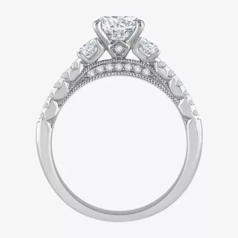 H-I / Si1) Womens 1 1/ CT. T.W. Lab Grown White Diamond 14K Gold Round Side Stone Engagement Ring