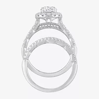 (H-I / Si1) Womens 2 CT. T.W. Lab Grown White Diamond 14K Gold Round Side Stone Halo Bridal Set