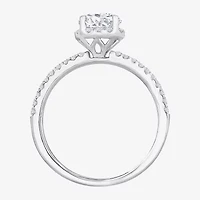 H-I / Si1) Womens 1 1/ CT. T.W. Lab Grown White Diamond 14K Gold Round Side Stone Halo Engagement Ring