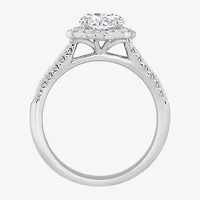 H-I / Si1) Womens 1 1/ CT. T.W. Lab Grown White Diamond 14K Gold Round Side Stone Halo Engagement Ring