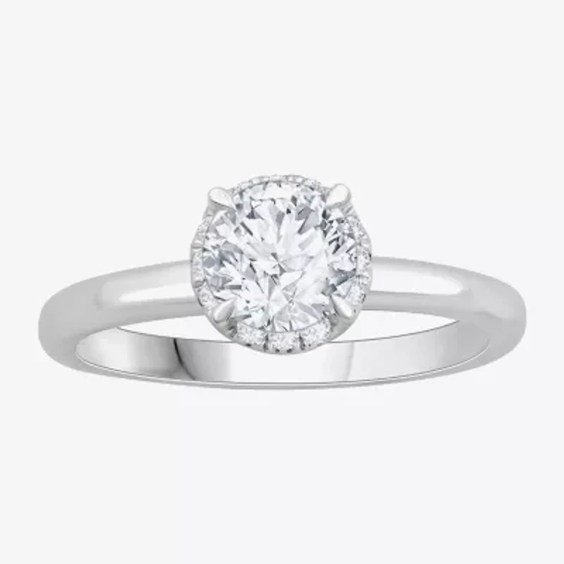 (H-I / Si1) Womens 1 1/7 CT. T.W. Lab Grown White Diamond 14K Gold Round Halo Engagement Ring