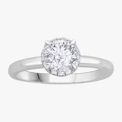 (H-I / Si1) Womens 1 1/7 CT. T.W. Lab Grown White Diamond 14K Gold Round Halo Engagement Ring