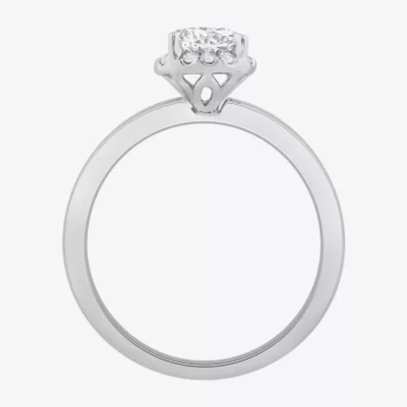 (H-I / Si1) Womens 1 1/7 CT. T.W. Lab Grown White Diamond 14K Gold Round Halo Engagement Ring
