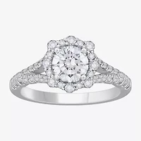 (H-I / Si1) Womens 1 3/4 CT. T.W. Lab Grown White Diamond 14K White Gold Round Side Stone Halo Engagement Ring