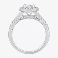 (H-I / Si1) Womens 1 3/4 CT. T.W. Lab Grown White Diamond 14K White Gold Round Side Stone Halo Engagement Ring