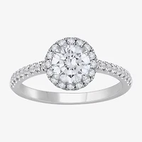 H-I / Si1) Womens 1 3/ CT. T.W. Lab Grown White Diamond 14K White Gold Round Side Stone Halo Engagement Ring