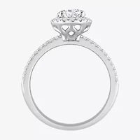 H-I / Si1) Womens 1 3/ CT. T.W. Lab Grown White Diamond 14K White Gold Round Side Stone Halo Engagement Ring