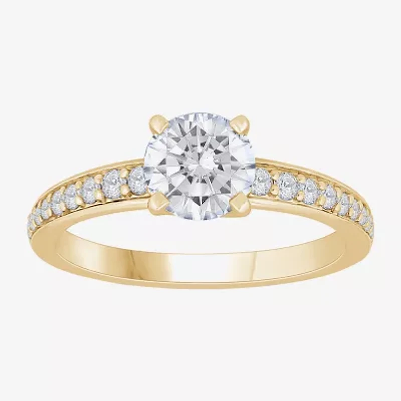H-I / Si1) Womens 1 1/ CT. T.W. Lab Grown White Diamond 14K Gold Round Side Stone Engagement Ring