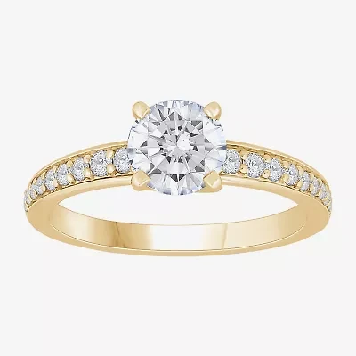 H-I / Si1) Womens 1 / CT. T.W. Lab Grown White Diamond 14K Gold Round Side Stone Engagement Ring