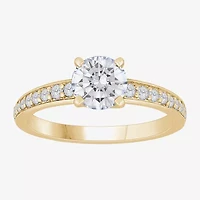 H-I / Si1) Womens 1 1/ CT. T.W. Lab Grown White Diamond 14K Gold Round Side Stone Engagement Ring