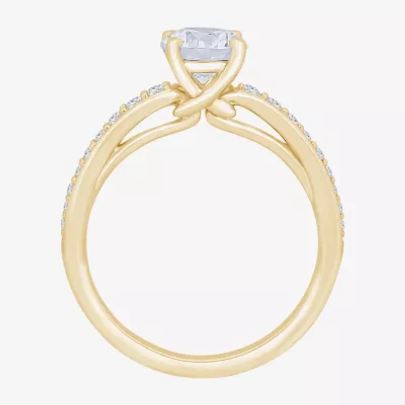 (H-I / Si1) Womens 1 1/4 CT. T.W. Lab Grown White Diamond 14K Gold Round Side Stone Engagement Ring