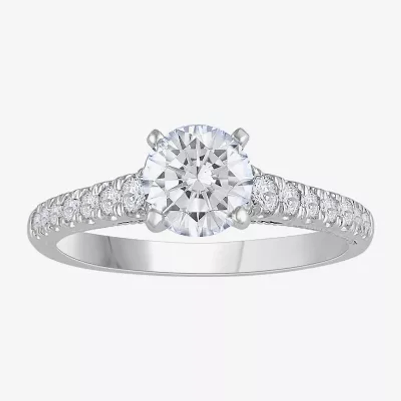 H-I / Si1) Womens 1 1/ CT. T.W. Lab Grown White Diamond 14K Gold Round Side Stone Engagement Ring