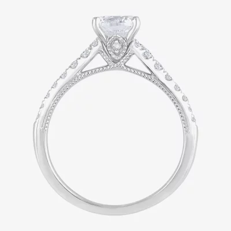 H-I / Si1) Womens 1 1/ CT. T.W. Lab Grown White Diamond 14K Gold Round Side Stone Engagement Ring