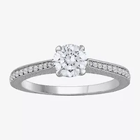 (H-I / Si1) Womens 1 1/4 CT. T.W. Lab Grown White Diamond 14K Gold Round Side Stone Engagement Ring